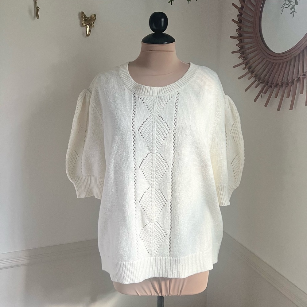 Sundance Puff Sleeve Ivory‎ Knit Sweater | NWT Size XXL